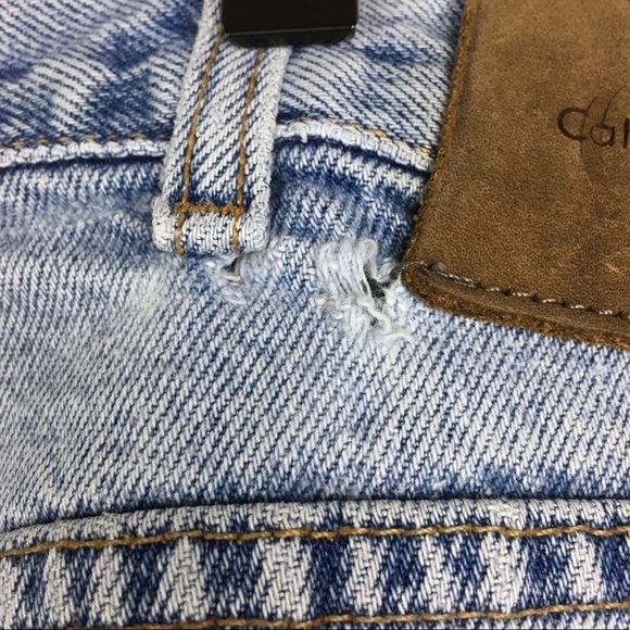 CALVIN KLEIN Vintage 90s Jean Shorts Denim Jorts Easy Fit Distressed Stone 40 - Picture 10 of 16